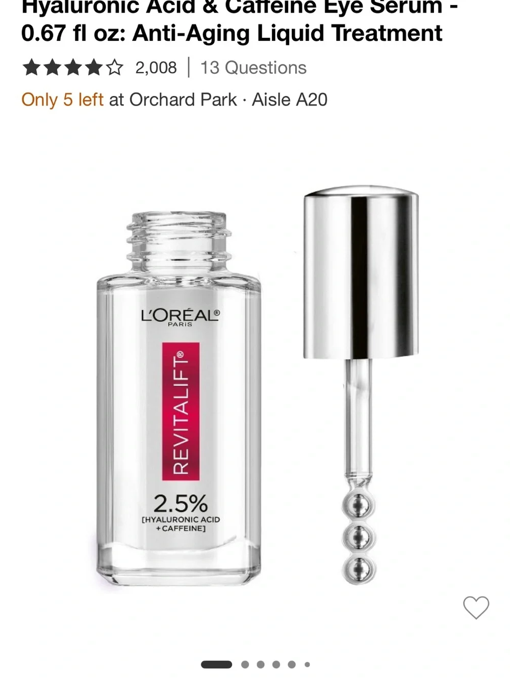L'Oréal Revitalift 2.5% Hyaluronic Acid Serum - Clear Bottle with Red Label